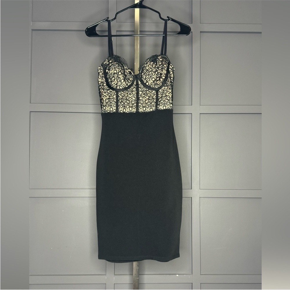 Mind Code Elegant Black And Cream Mini Dress - image 1